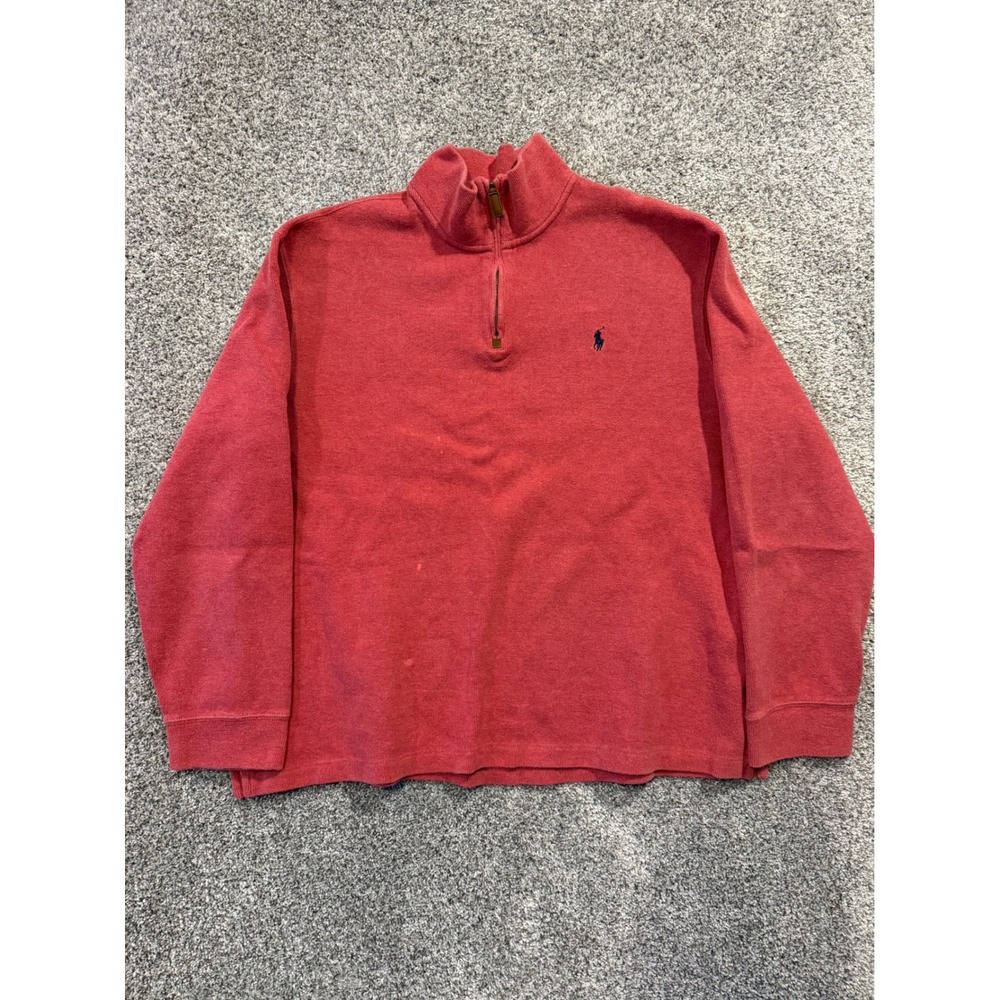 Polo Ralph Lauren Sweatshirt Mens XXL Red Quarter Zip Pullover Estate Rib *